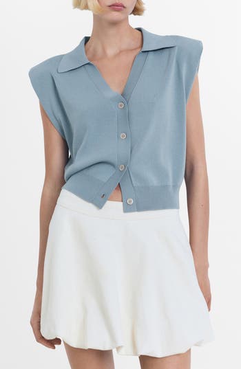 Mango Padded Shoulder Sweater Vest In Blue