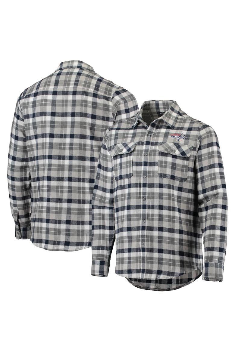 Men's Antigua Navy/Gray Washington Capitals Ease Plaid Button-Up Long Sleeve Shirt, Alternate, color, Navy