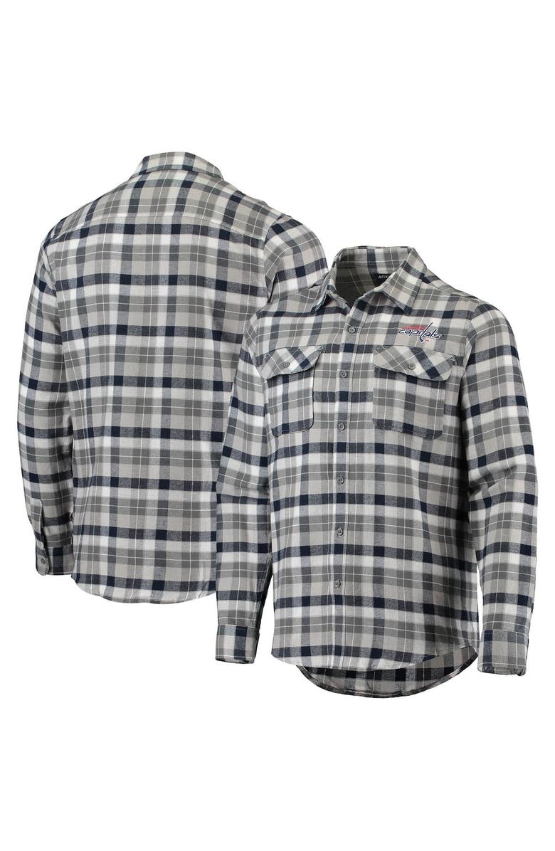 ANTIGUA Men's Antigua Navy/Gray Washington Capitals Ease Plaid Button-Up Long Sleeve Shirt, Alternate, color, Navy