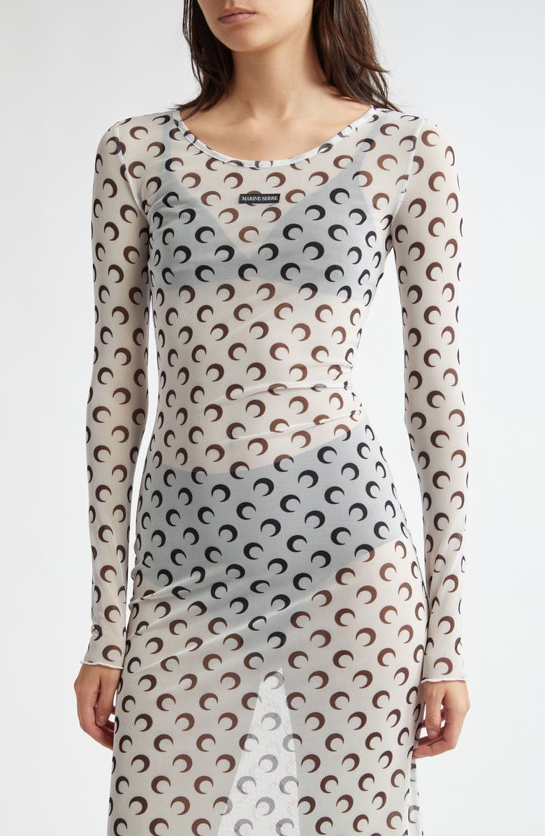 Marine Serre Moon Print Sheer Long Sleeve Mesh Dress, Alternate, color,
