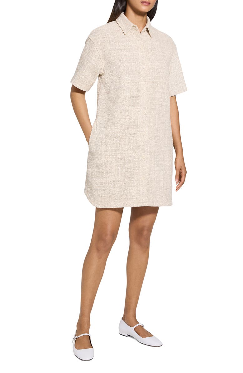 Theory Recycled Cotton Blend Tweed Shirtdress, Alternate, color, Taupe Multi