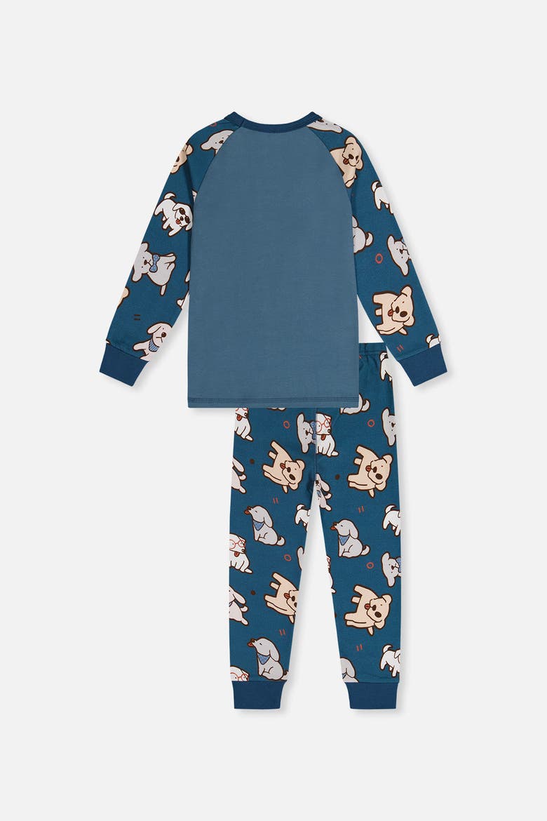 Dog Organic Cotton Top Pants Two Piece Pajama Set, Alternate, color, Turquoise Printed Dogs