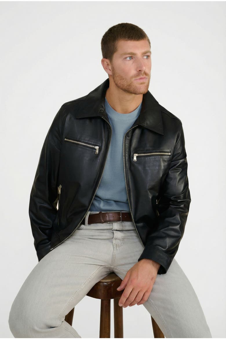 Lennox Nappa Leather Jacket, Alternate, color, Black