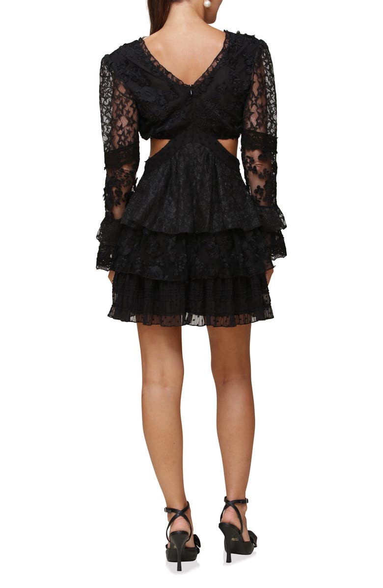Avec Les Filles Mixed Lace Long Sleeve Tiered Minidress, Alternate, color,