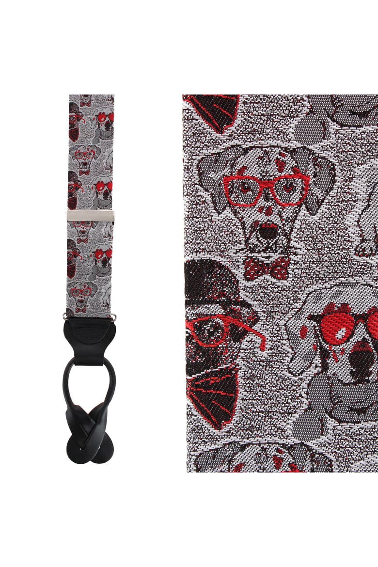 Too Cool For Obiedience School Puppy Silk Button End Suspenders, Main, color, White