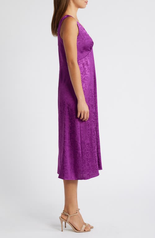 Connected Apparel Sleeveless Satin Jacquard Midi Dress In Magenta