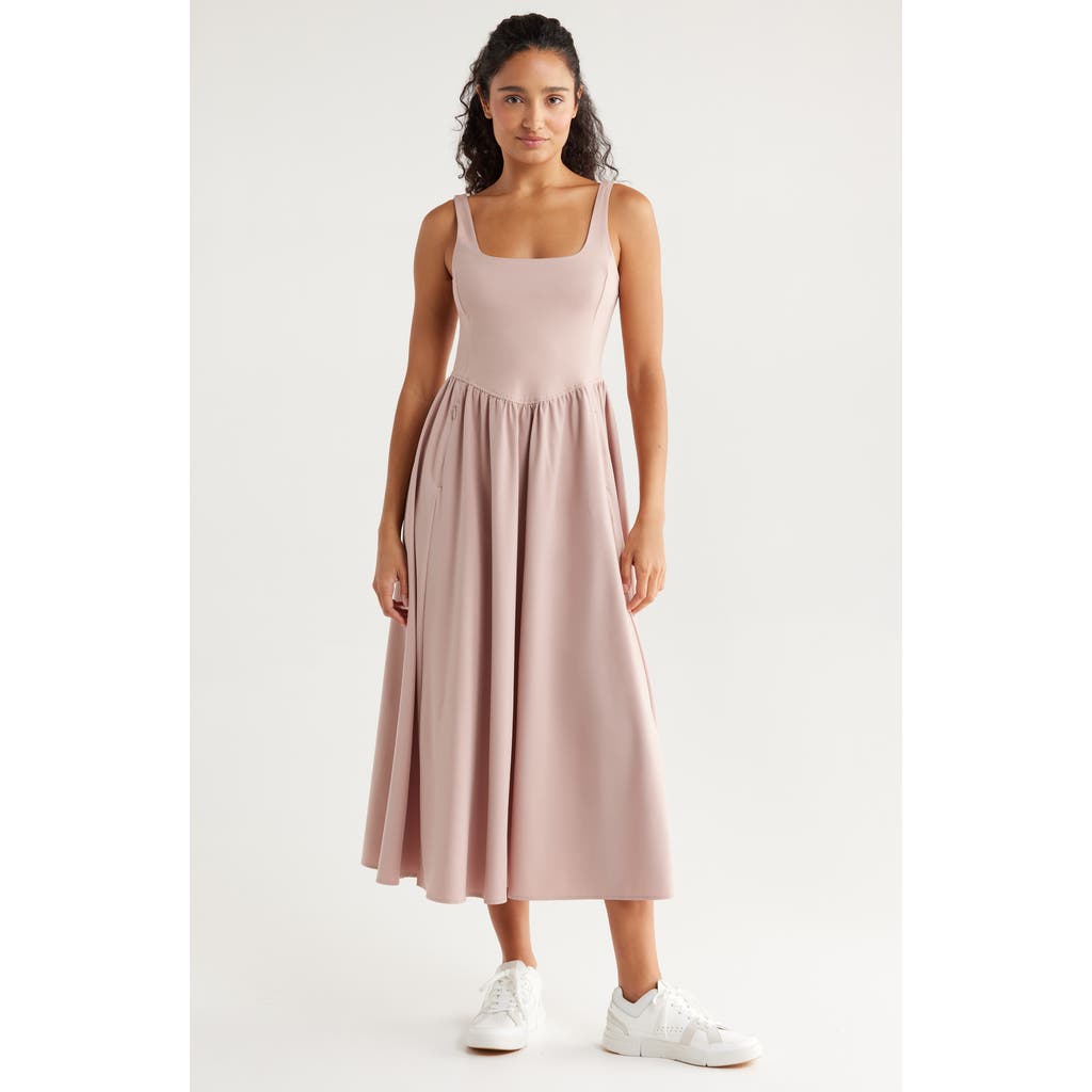 Zella Effortless Square Neck Midi Dress In Neutral