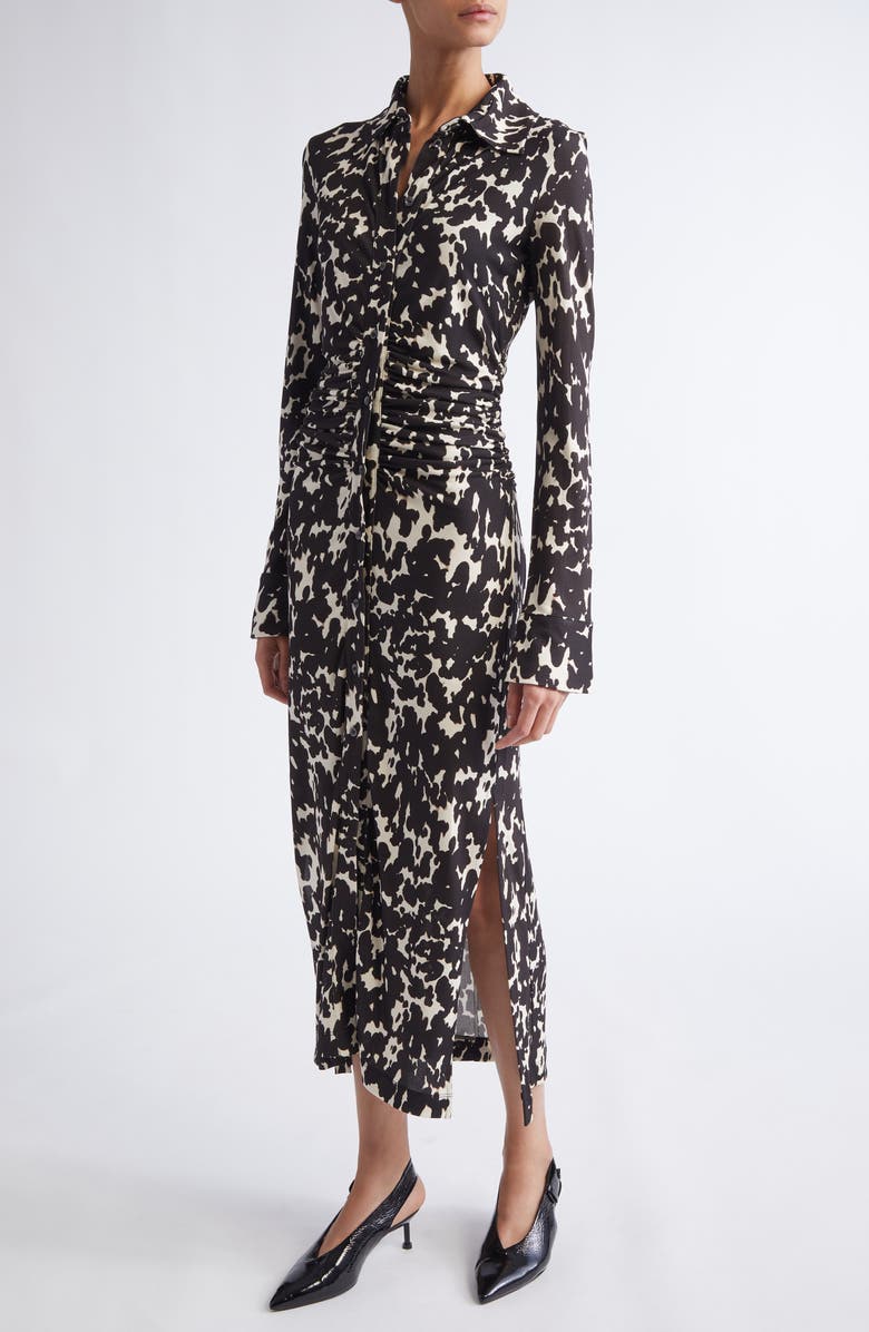 Altuzarra Claudia Print Ruched Long Sleeve Jersey Shirtdress, Alternate, color, Tapioca Tortoise