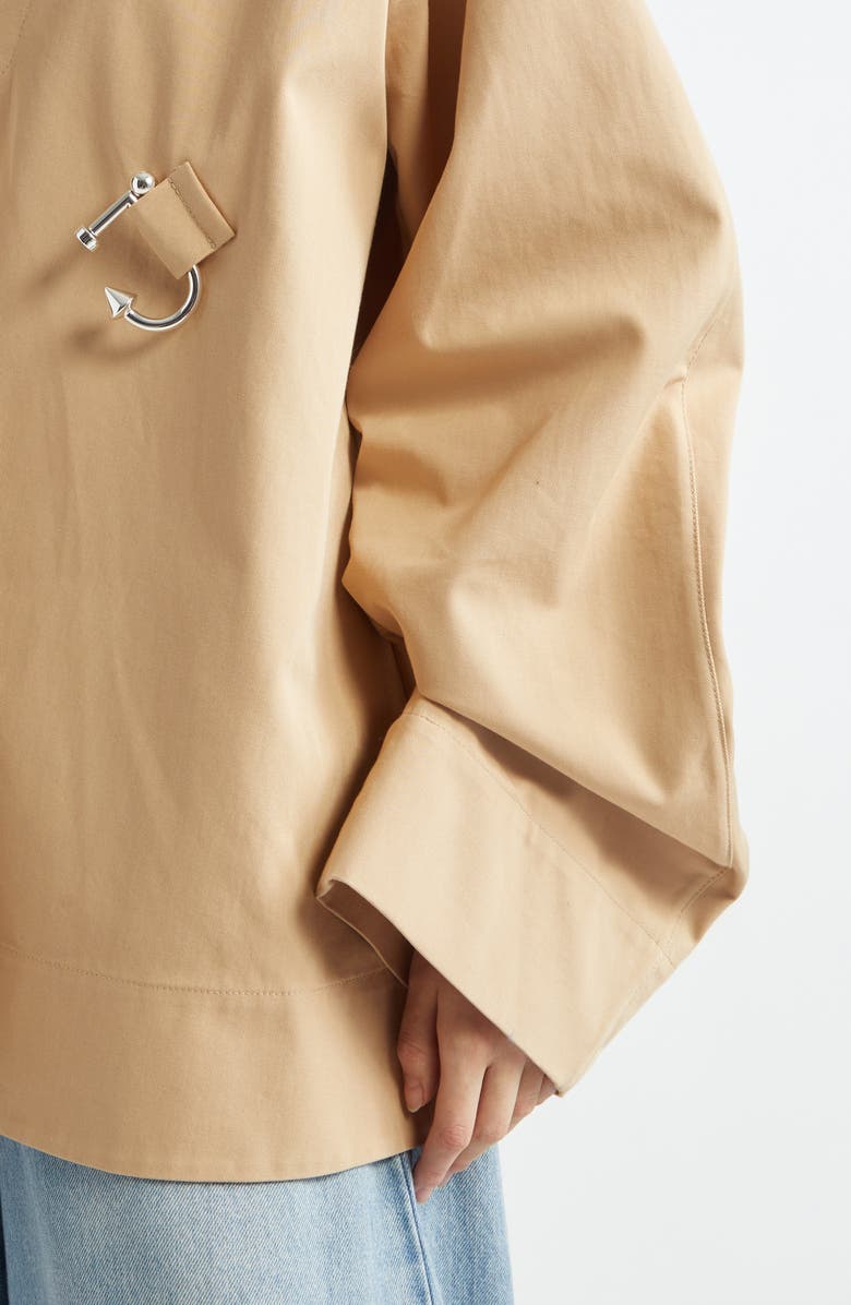 JW Anderson Oversize V-Neck Gathered Sleeve Cotton Top, Alternate, color,