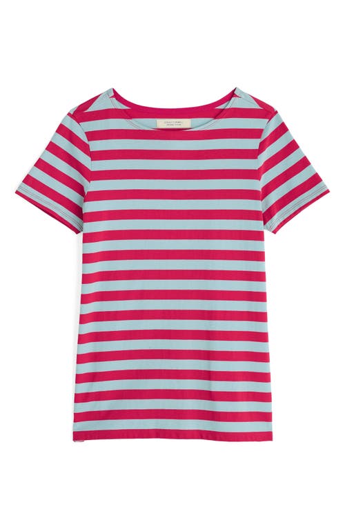 Seasalt Cornwall Sailor Stripe Organic Cotton T-shirt In Scallion Raspberry