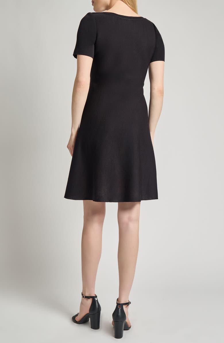 Misook Modern Fit & Flare Embroidery Minidress, Alternate, color, Black/ White