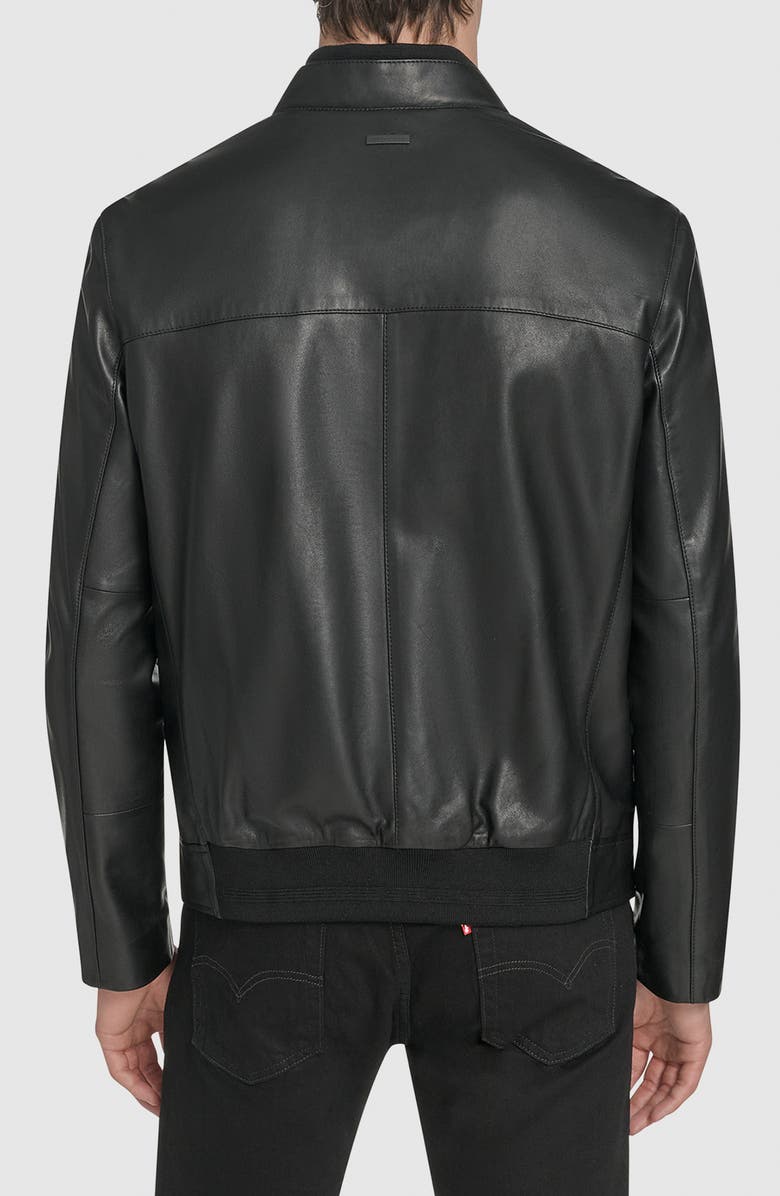 Andrew Marc Fine Grain Lambskin Leather Bomber Jacket, Alternate, color, Black
