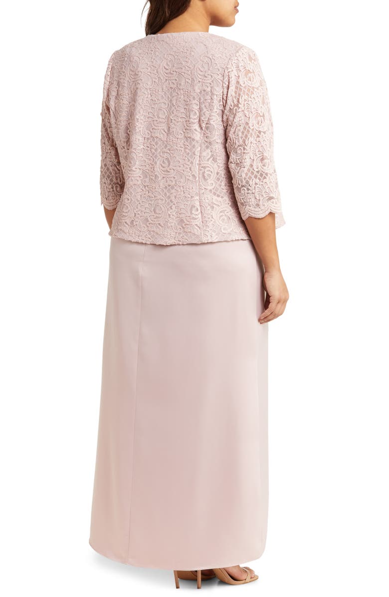 Alex Evenings Embroidered Lace Mock Two-Piece Gown with Jacket, Alternate, color, Blush
