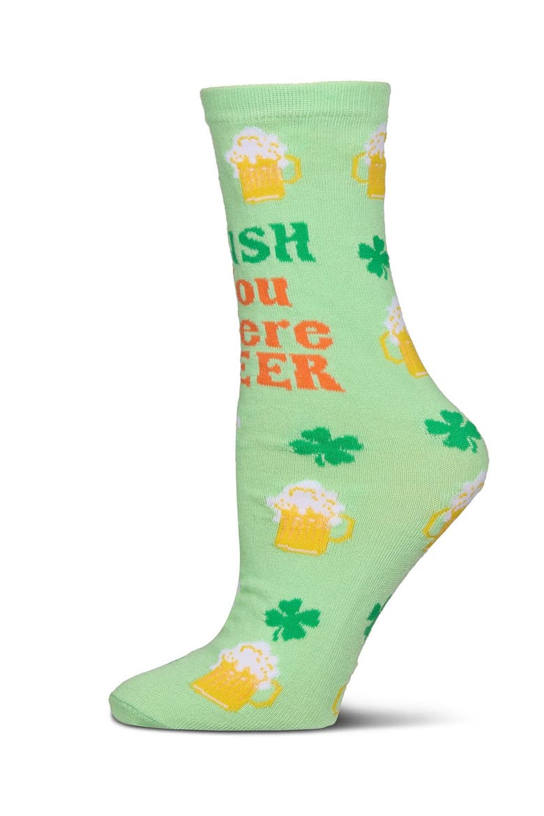 Big Kid's Irish You Were Beer Greeting Card Crew Socks, Alternate, color, Lime