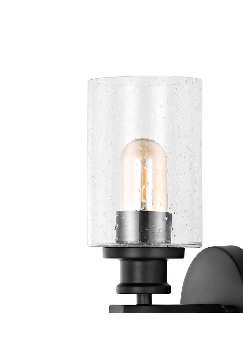 Jules Cylinder 2-Light Iron/Seeded Glass Farmhouse Contemporary LED Wall Sconce, Alternate, color, Black
