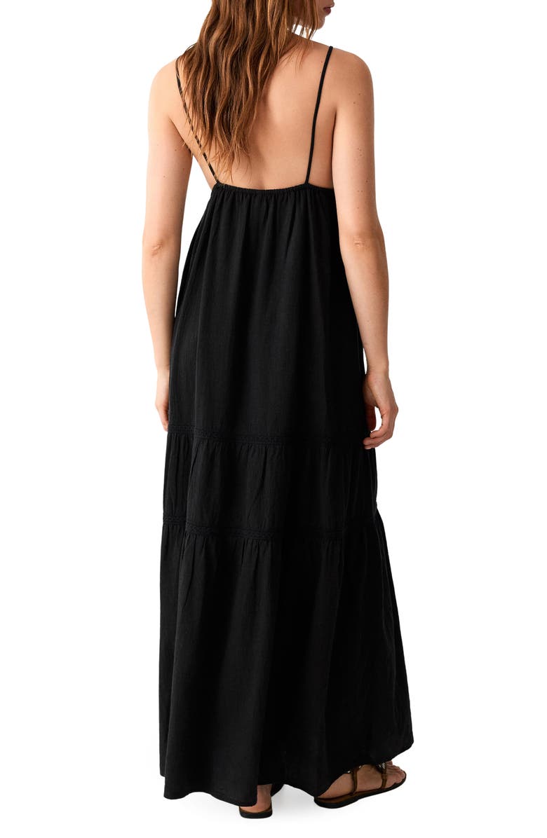 MANGO TEEN Embroidered Cotton Maxi Sundress, Alternate, color, Black