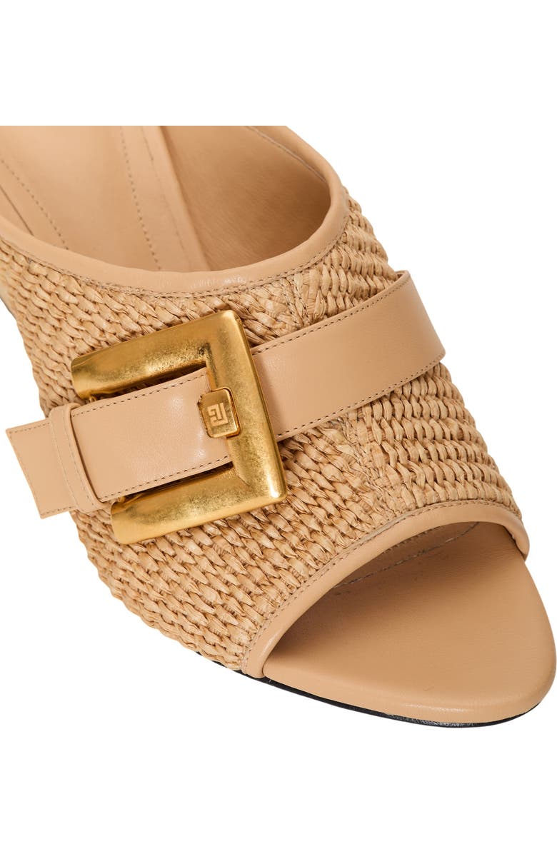 Balmain Anthem No Wedge mules in smooth leather and raffia, Alternate, color, Beige