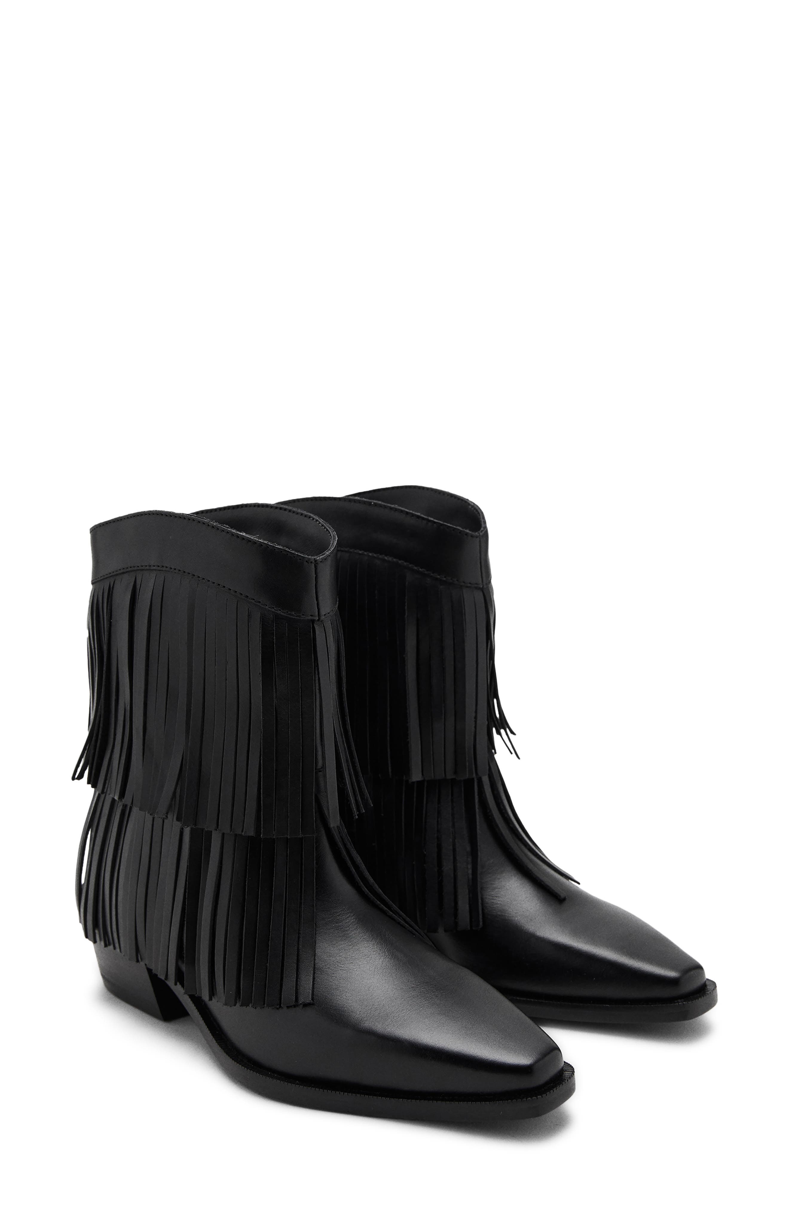MANGO TEEN Fringe Bootie, Main, color, Black