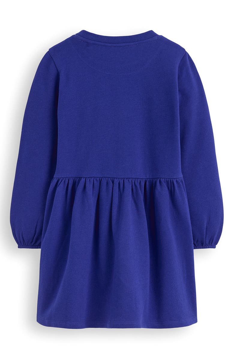 Mini Boden Kids' Floral Appliqué Long Sleeve Cotton Sweatshirt Dress, Alternate, color, Sapphire Blue Flower