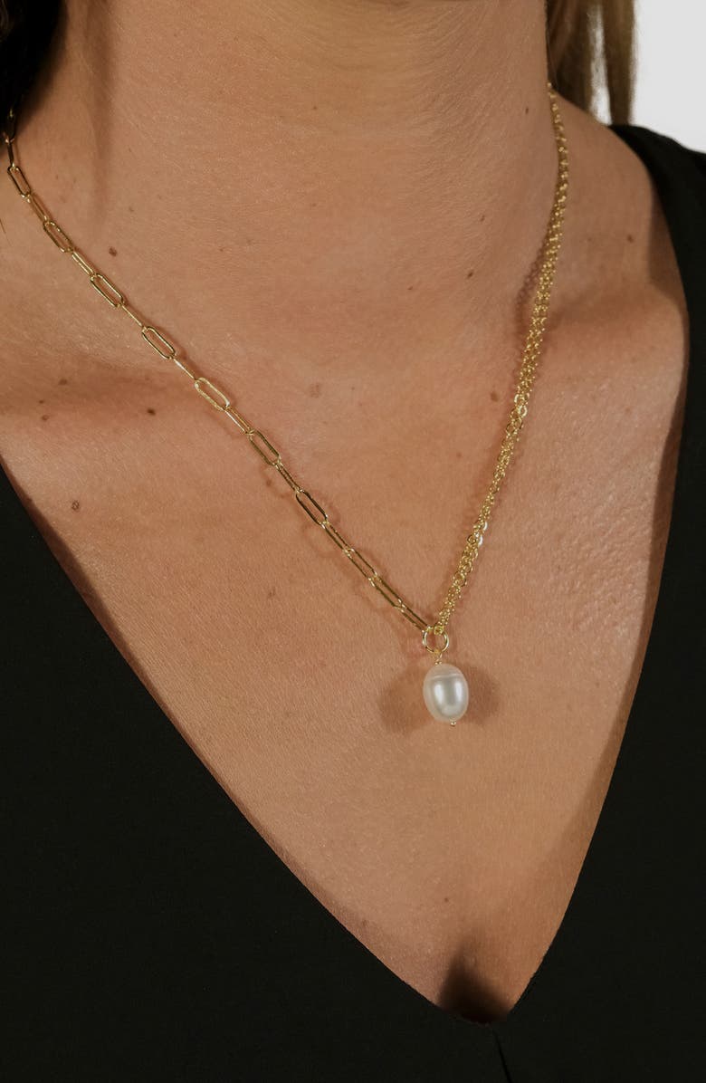 Sterling Forever River Pearl Mixed Chain Necklace, Alternate, color, Gold