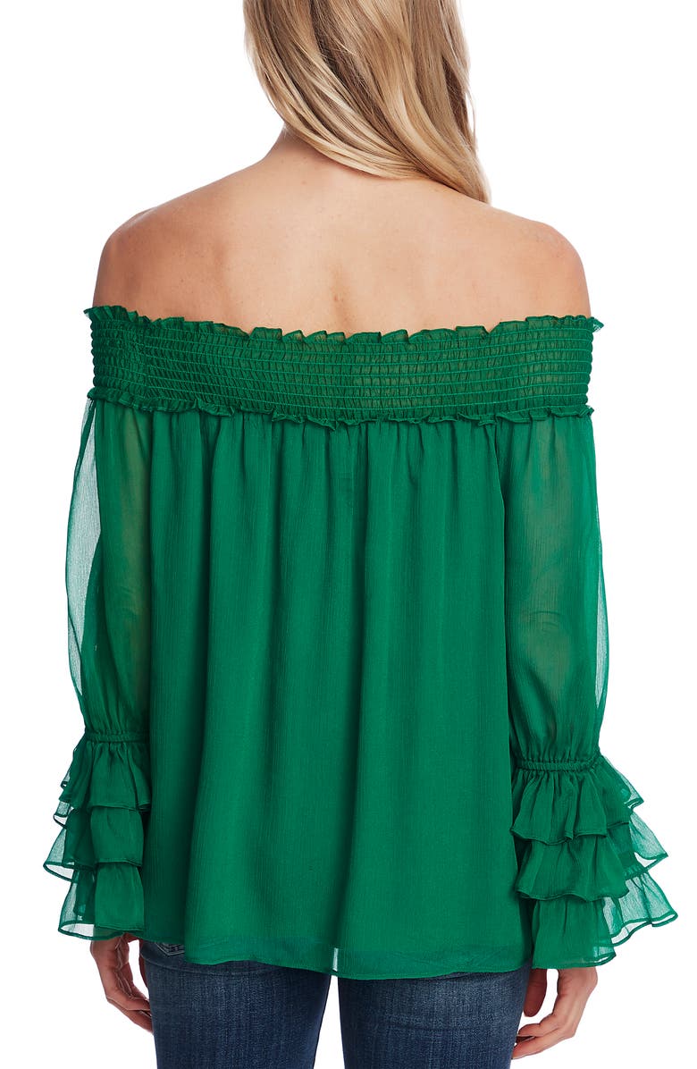 CeCe Off the Shoulder Ruffle Cuff Blouse, Alternate, color, Green