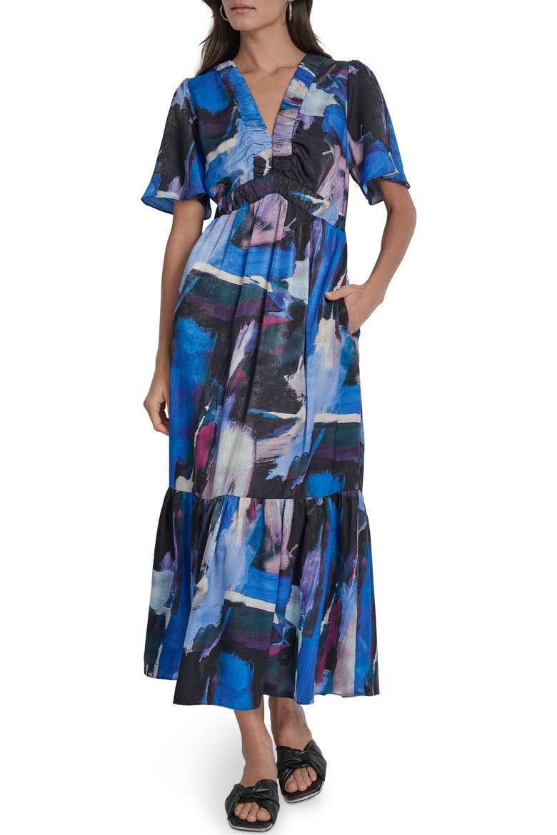 Print V-Neck Maxi Dress, Main, color, BLUE BRUSH