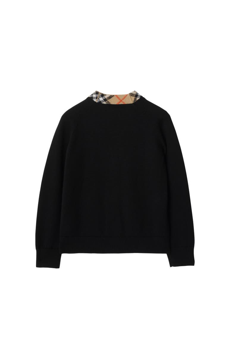 Check Trim Wool Cardigan, Alternate, color, Black