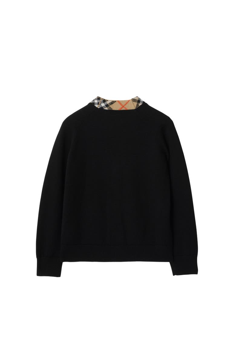 Burberry Check Trim Wool Cardigan, Alternate, color, Black