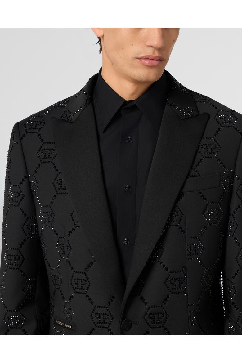 Wool Blazer With Stin Details Monogram Men, Alternate, color, black/black