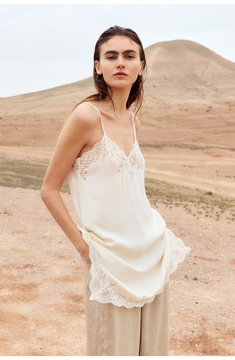H&M Lace-trimmed Satin Slip Dress, Alternate, color, Cream