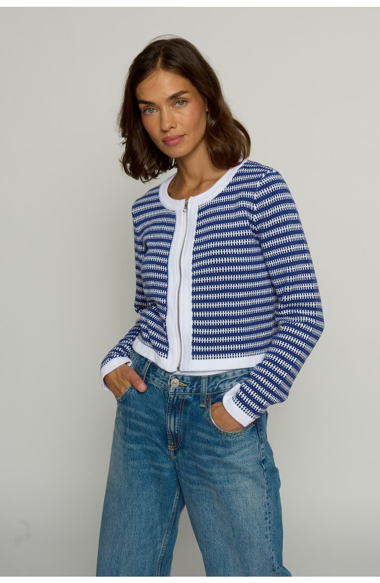 Central Park West NOVELTY ZIPUP CARDIGAN, Main, color, Blue/White