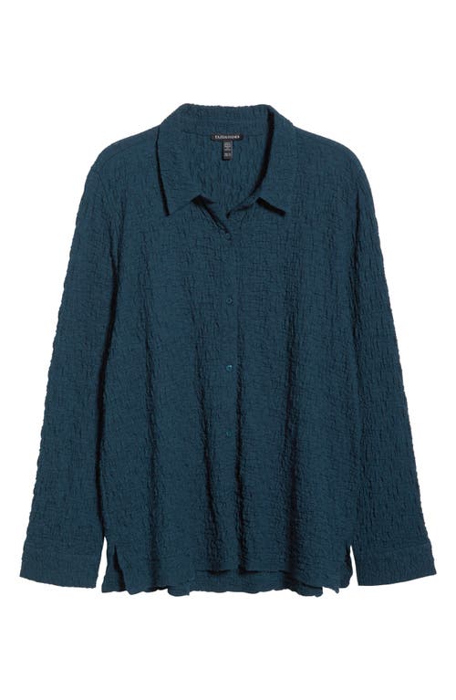 Eileen Fisher Slim Organic Cotton Blend Knit Button-up Shirt In Blue