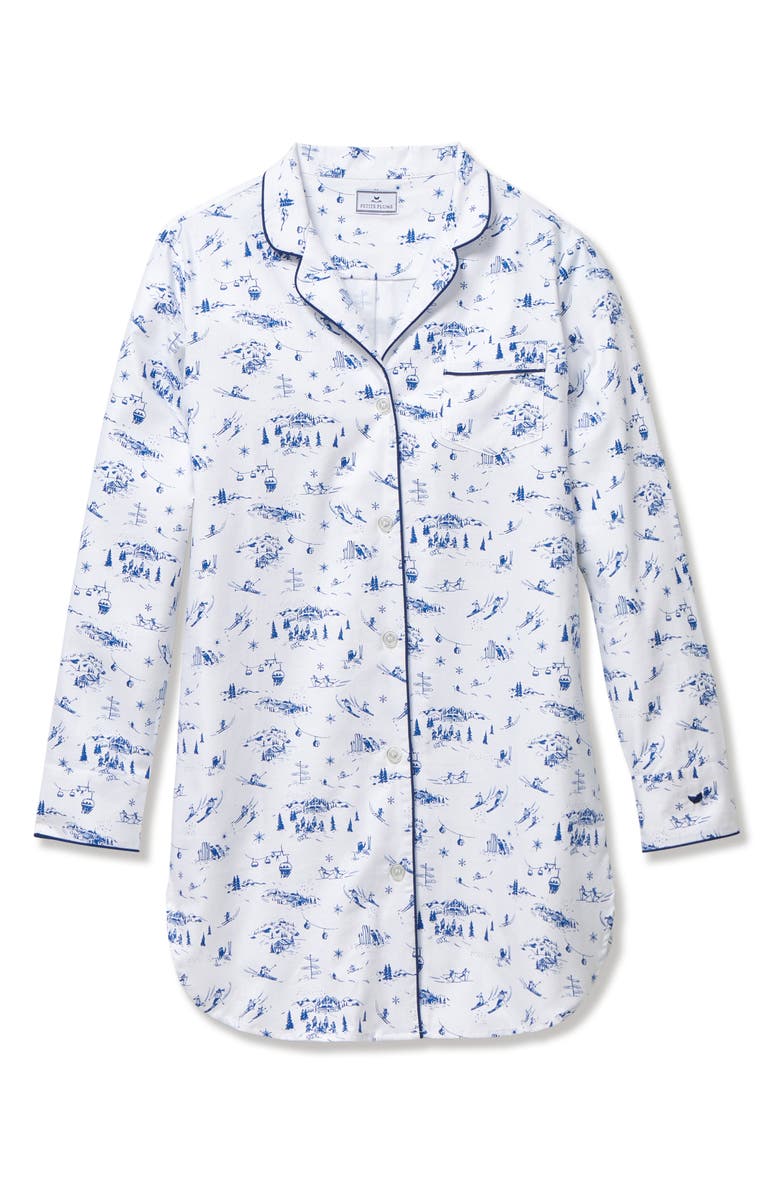 Petite Plume Chalet Cotton Twill Nightshirt, Alternate, color, Navy