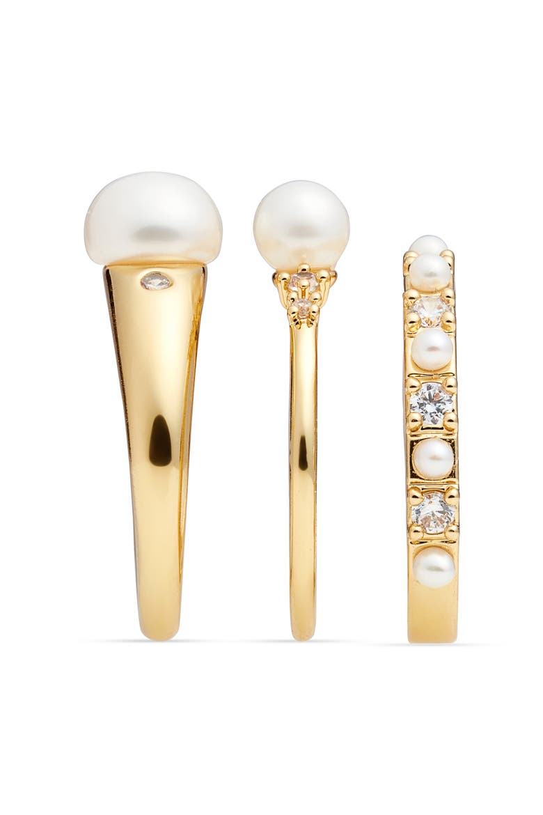 Set of 3 Demi Fine Freshwater Pearl & Cubic Zirconis Rings, Alternate, color, 14K GOLD PLATED