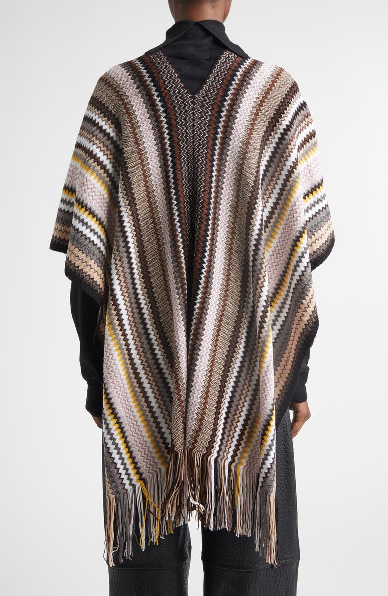 Missoni Zigzag Metallic Wool Blend Fringe Poncho, Alternate, color, 0001 Brown Multi