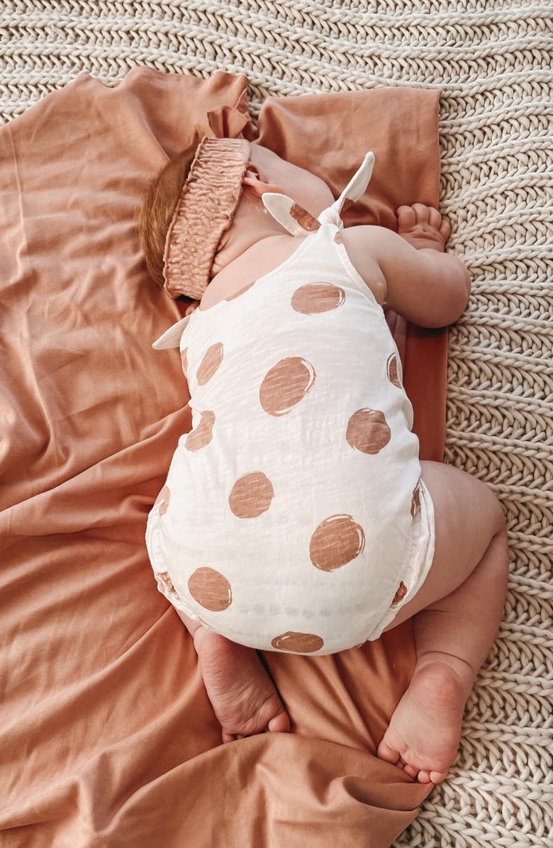 L'ovedbaby Polka Dot Organic Cotton Tie Shoulder Romper, Alternate, color,