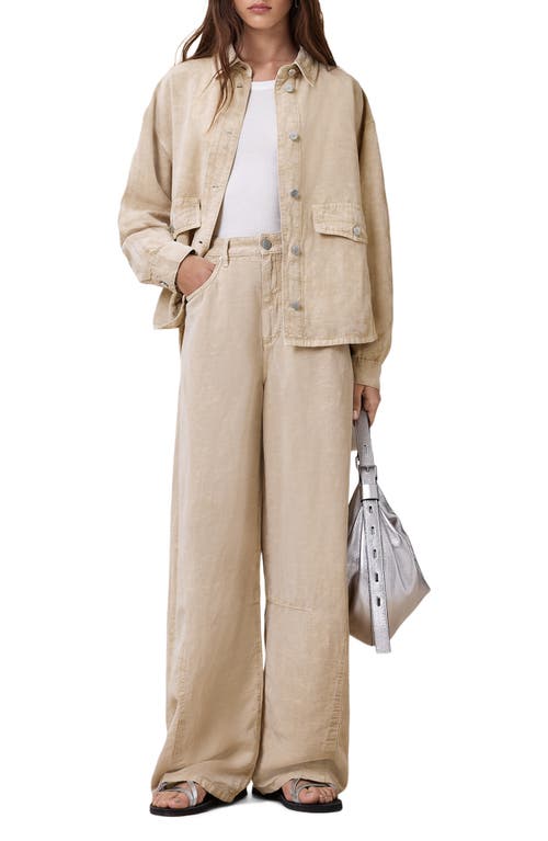 Allsaints Womens Sand Brown Hettie Oversized Linen-blend Shacket