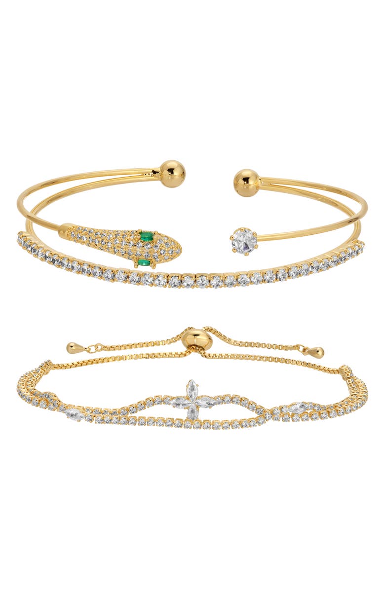 EYE CANDY LOS ANGELES Ebony CZ 2-Pack Assorted Bracelets, Main, color, Gold