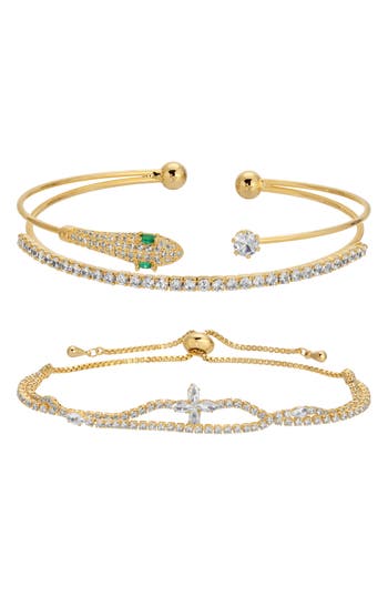 Eye Candy Los Angeles Ebony Cz 2-pack Assorted Bracelets In Gold