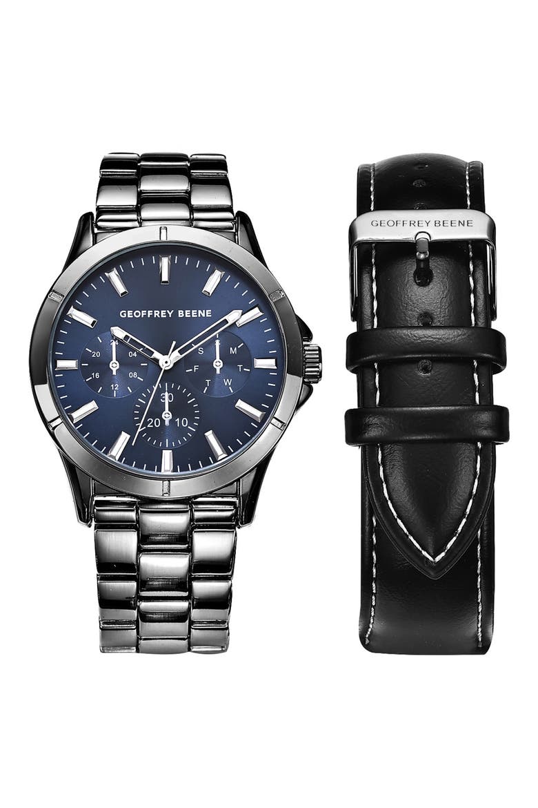 Exchange Quartz Bracelet Watch, 41mm with Leather Strap, Main, color, BLACK