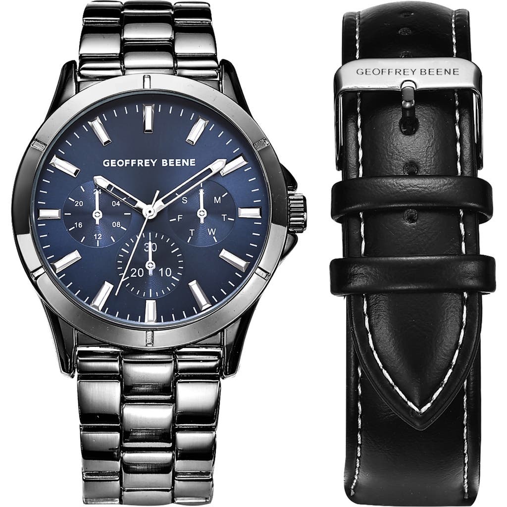 Geoffrey Beene Exchange Quartz Bracelet Watch, 41mm With Leather Strap In Black