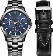 GEOFFREY BEENE Exchange Quartz Bracelet Watch, 41mm with Leather Strap