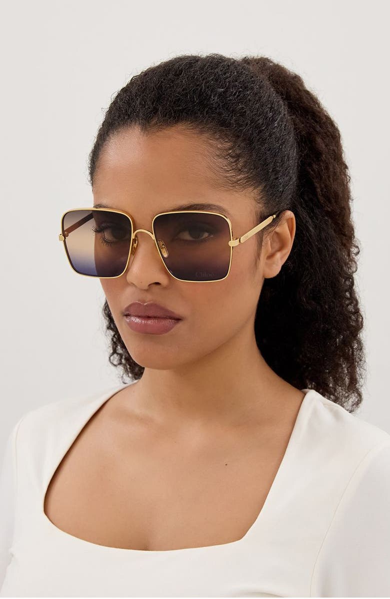 Chloé 61mm Gradient Square Sunglasses, Alternate, color, Gold