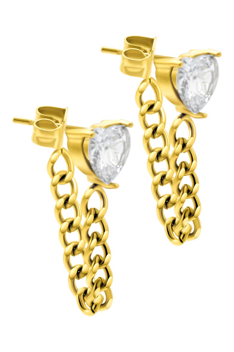 Crystal Heart Chain Drop Stud Earrings, Alternate, color, GOLD