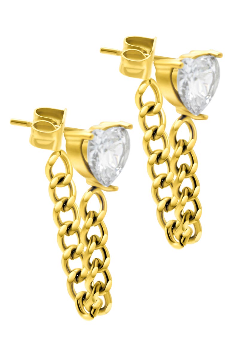 Adornia Crystal Heart Chain Drop Stud Earrings, Alternate, color, Gold