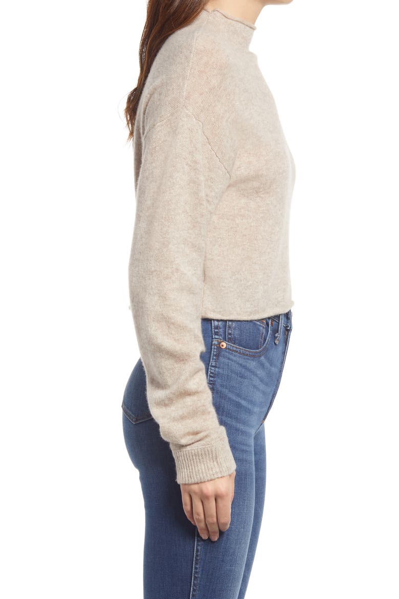 Recycled Cashmere Blend Crop Roll Neck Sweater, Alternate, color, OATMEAL