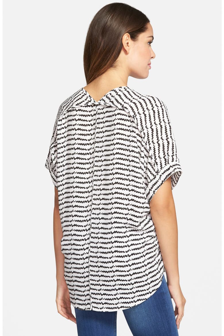 Cuff Sleeve Woven Tee, Alternate, color, IVORY/ BLACK PRINT