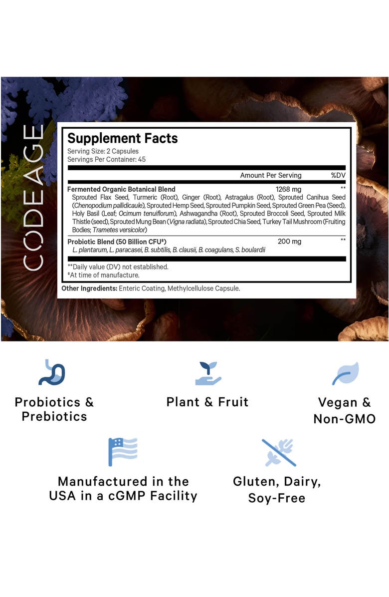 Codeage SBO Probiotic 50 Billion CFU +Prebiotics Supplement, Alternate, color, White