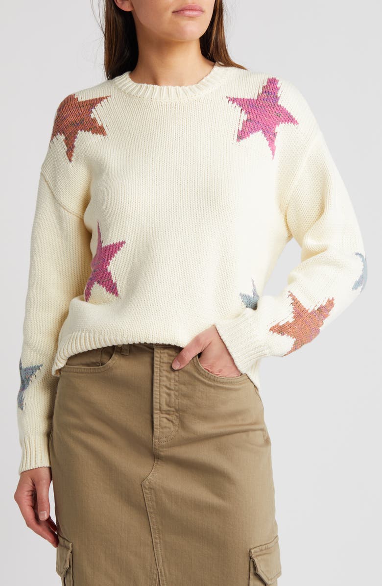 Rails Zoey Star Intarsia Cotton Blend Sweater, Main, color, Ivory Rainbow Stars
