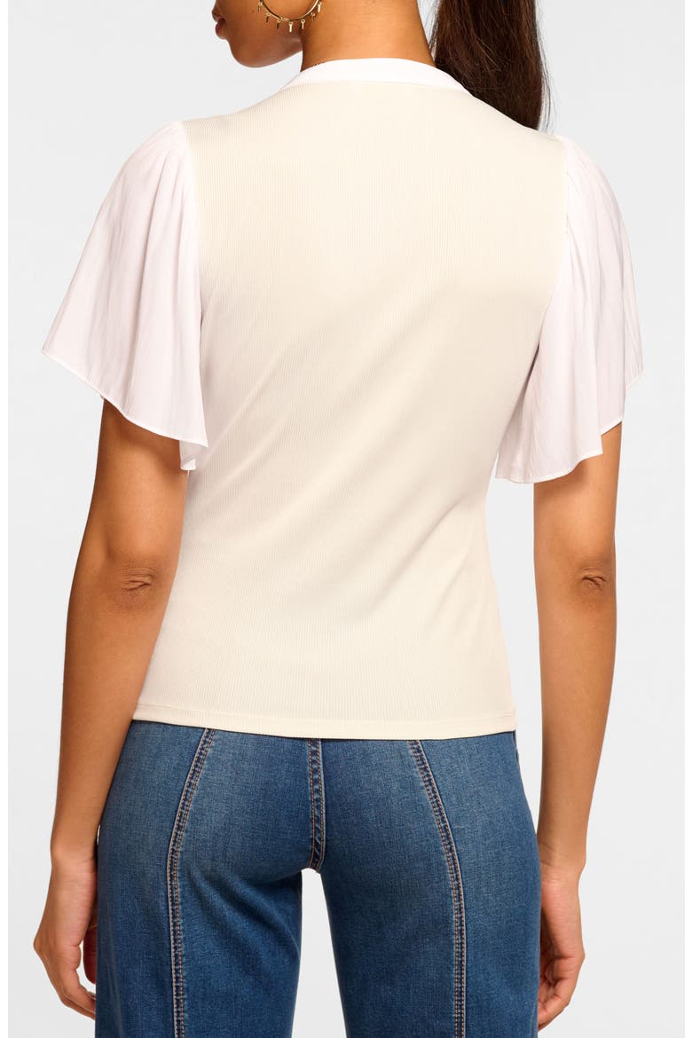 Colette Mixed Media Flutter Sleeve Top, Alternate, color, IVORY